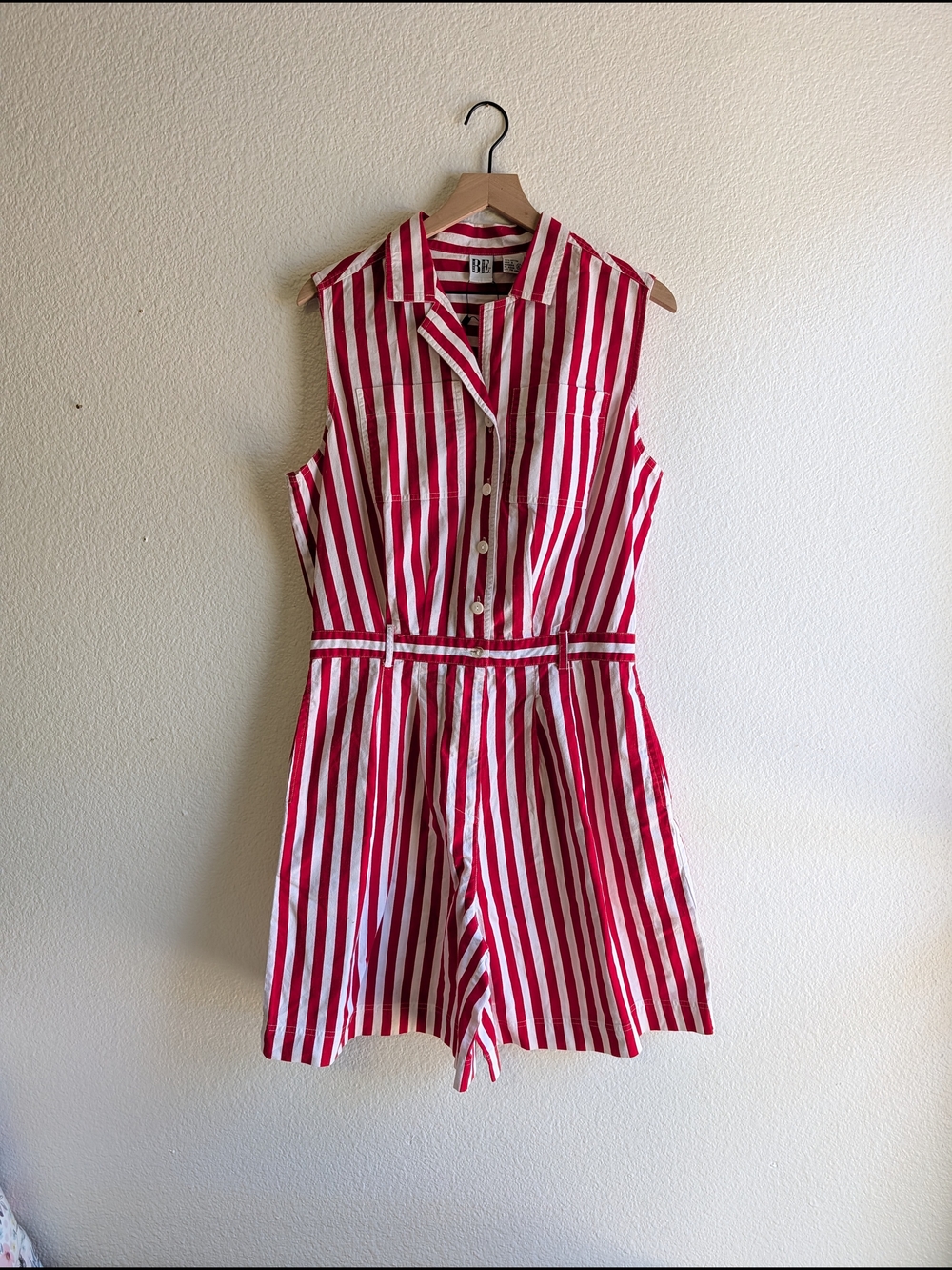 Vintage Cotton Sleeveless Red and White Striped Romper Xl